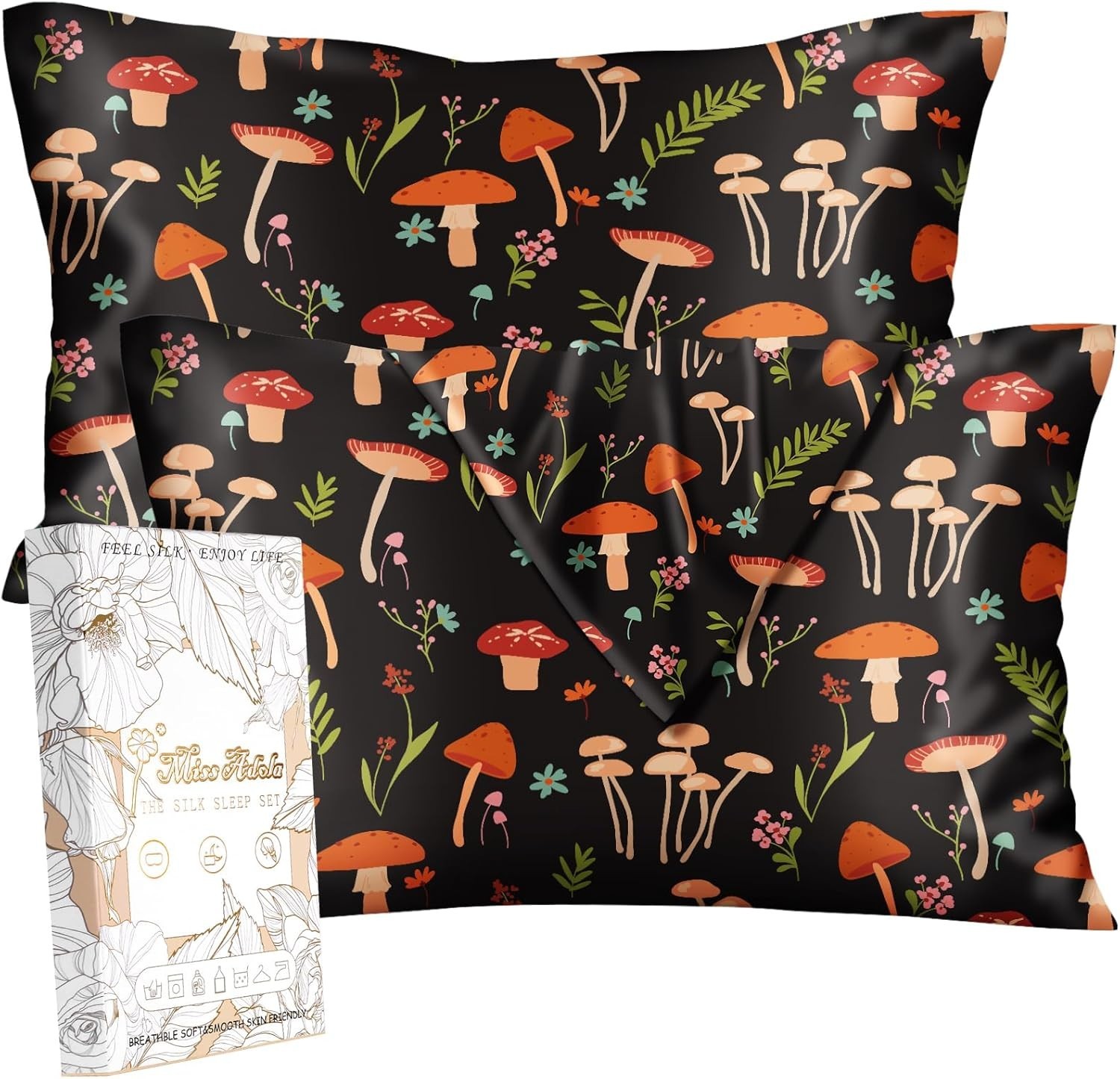 2 Pack Silk Pillowcase - Standard Size 20 x 26 Inch Silky Pillow Case for Hai...