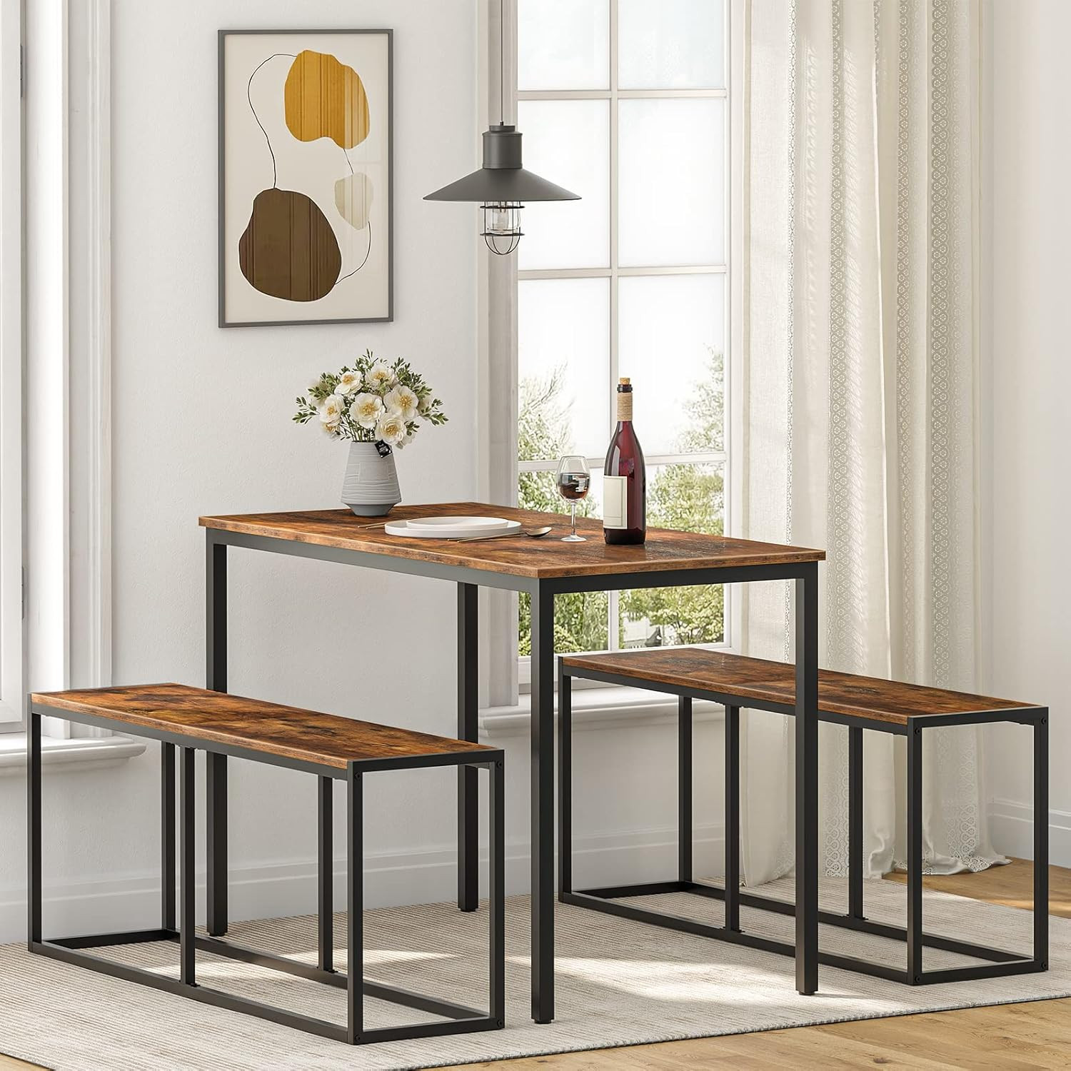Dining Bench, 47.2 Inch Dining Table Bench, Industrial Style Kitchen Bench, Stee