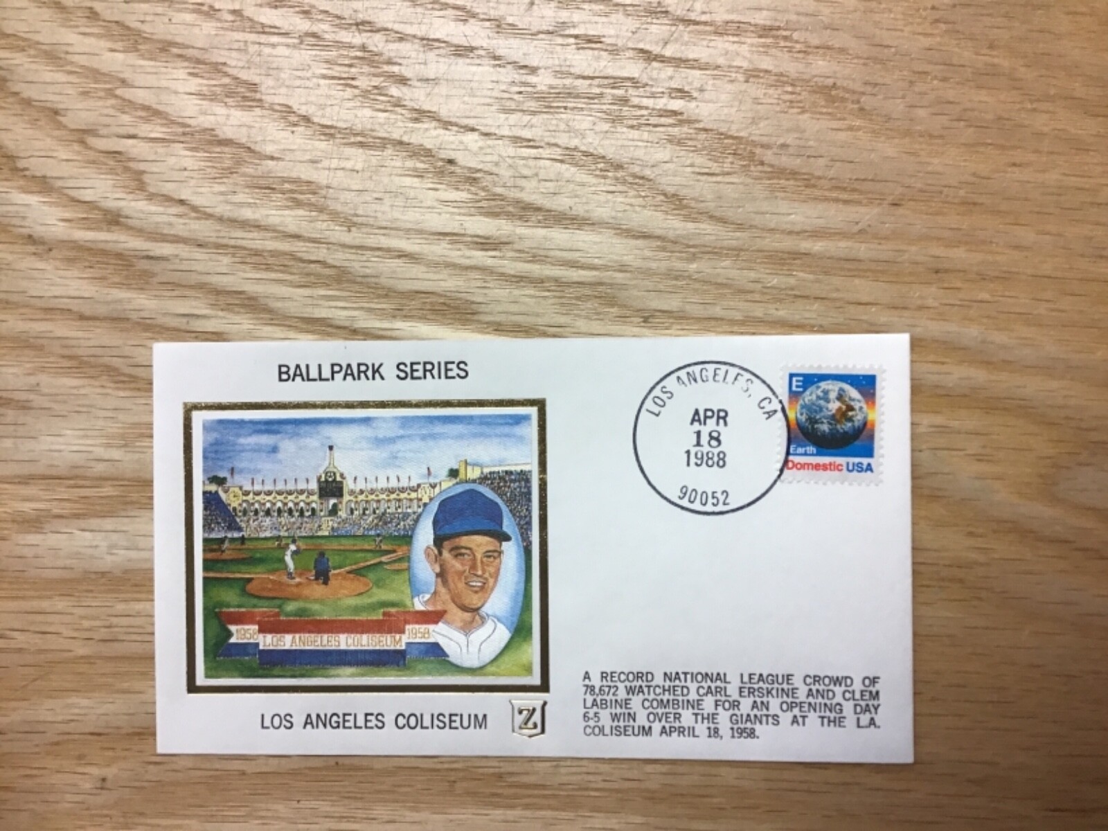 1988 LA Coliseum Silk Cachet Envelope Ballpark Series