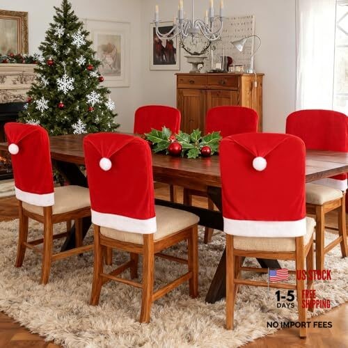 6PCS 19.6" x 23.6"dining chair covers for Christmas kitchen and Navida 6pcs