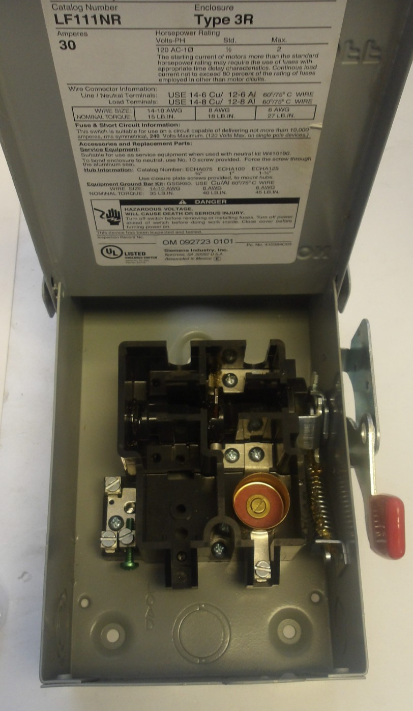 SIEMENS CAT NO: LF111NR GENERAL DUTY SWITCH 30A 120VAC BRAND NEW