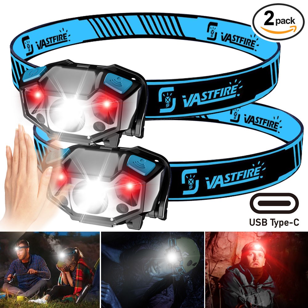 Motion Sensor LED Headlamp Ultra-Light Bright Light USB Rechargeable Head Torch