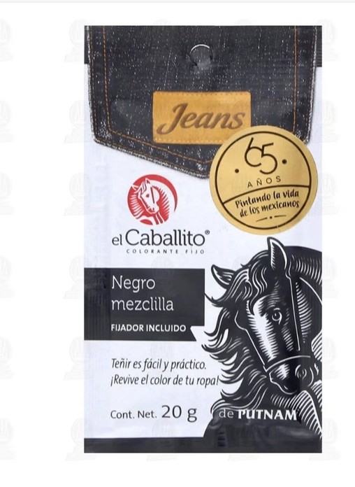 3 SOBRE EL CABALLITO COLORANTE PARA TELA COLOR JEANS NEGRO MEZCLlLLA 20G