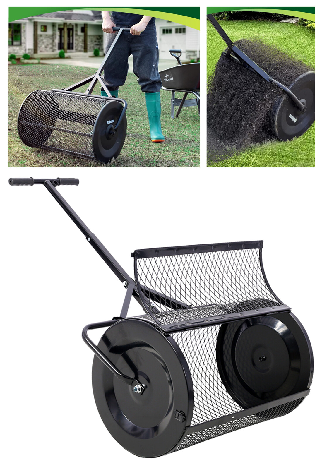 Compost Peat Moss Spreader 36 Inch Metal Mesh with T shaped Handle for Seeding