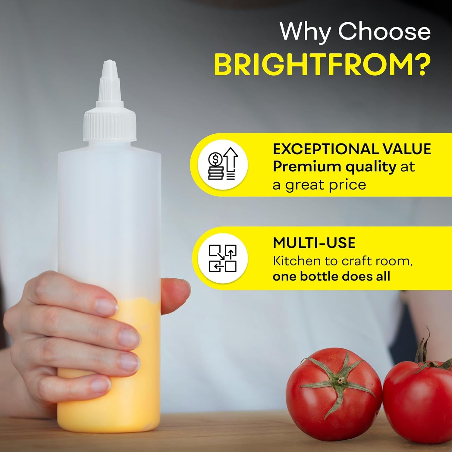 BRIGHTFROM Condiment Squeeze Bottles, 12 OZ Empty Squirt Bottle with White