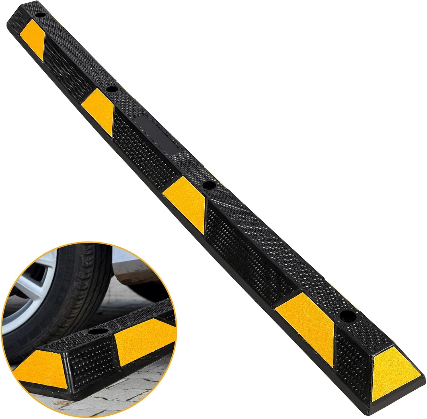 72 in Heavy Duty Rubber Parking Curb,with Reflective Stripes for Vehicles Truck