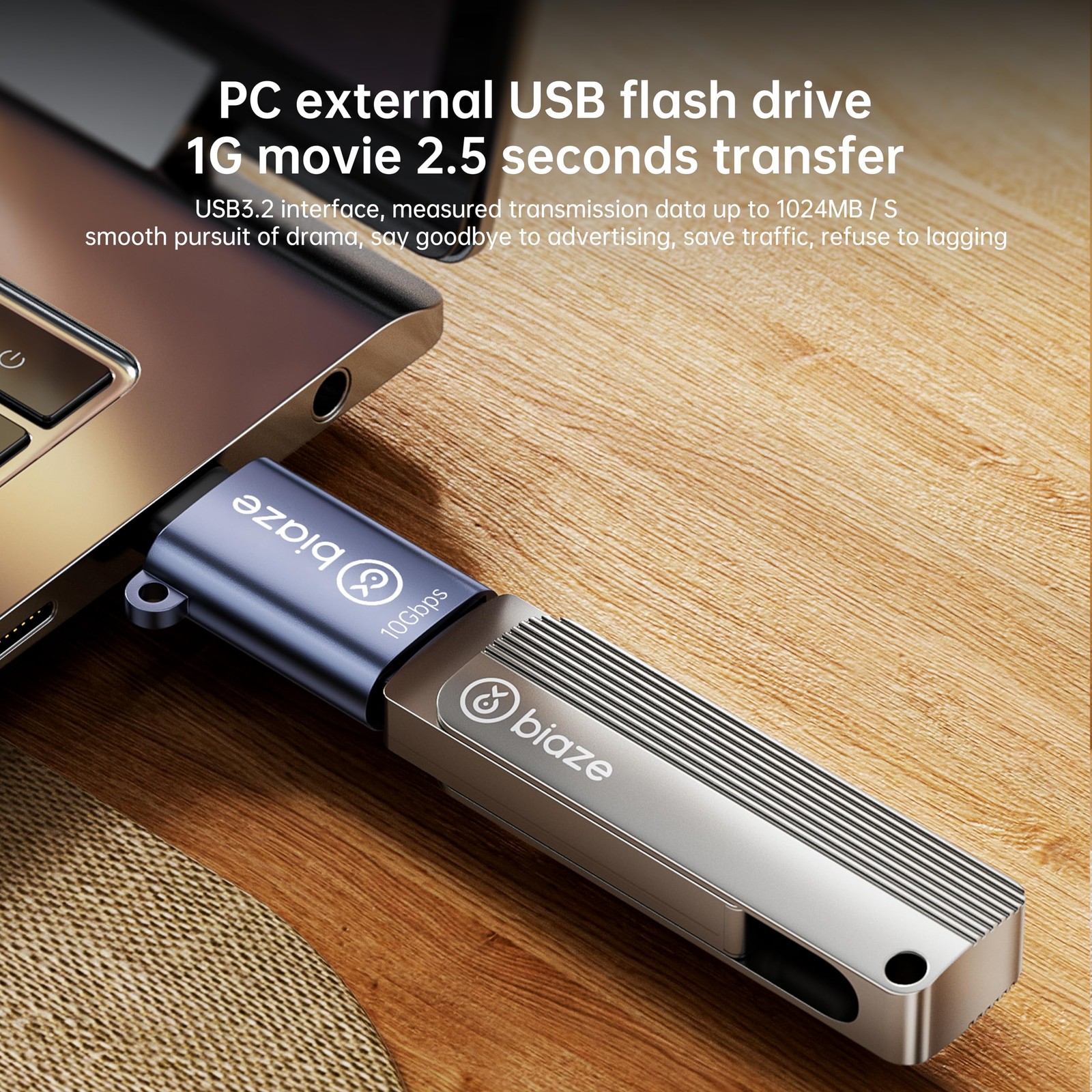 biaze USB C to Adapter 2 Pack, USB-C OTG Connector 10Gbps, Type-C B-Blue