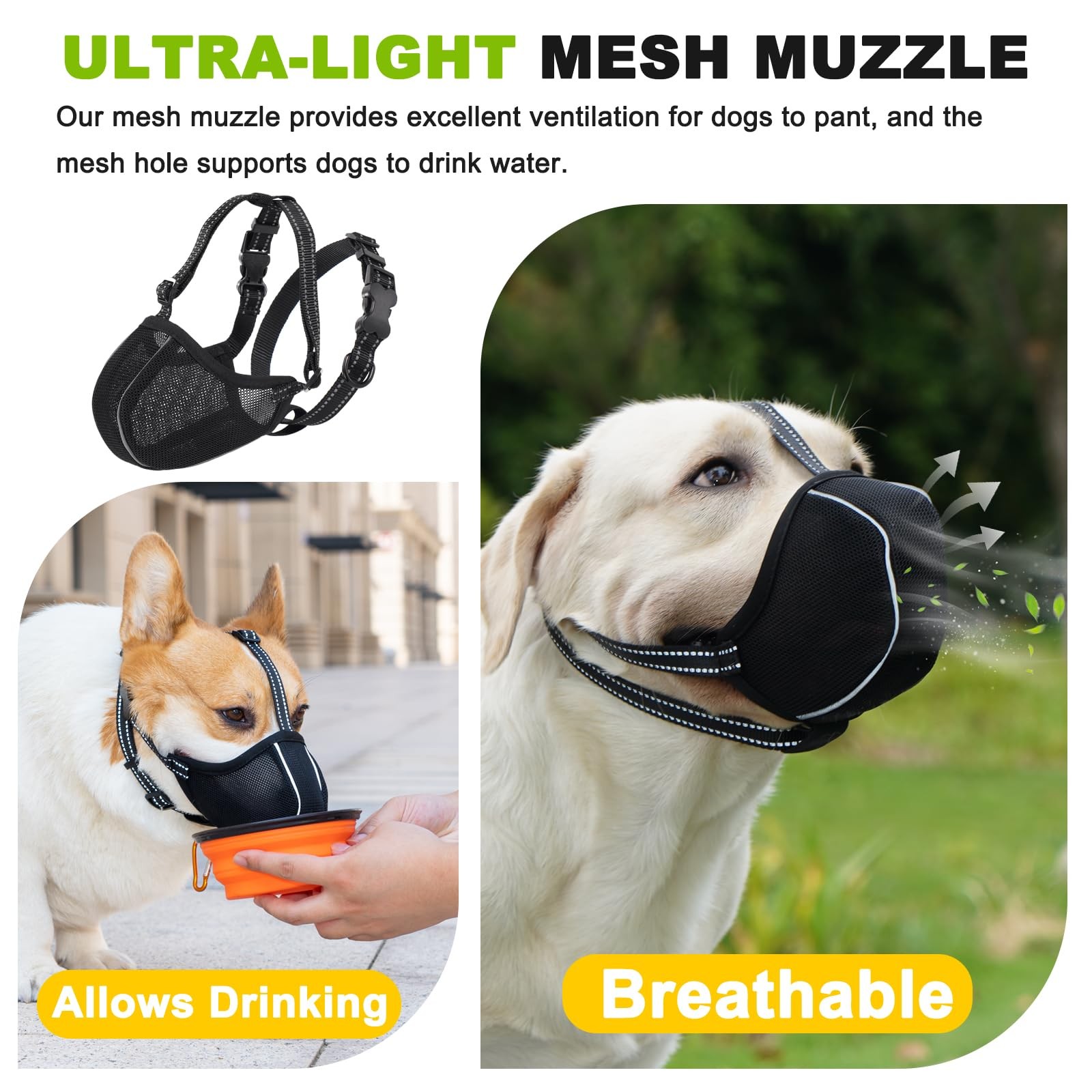 Dog Muzzle, Breathable Mesh Muzzle for Small Medium Large Sized M, Black