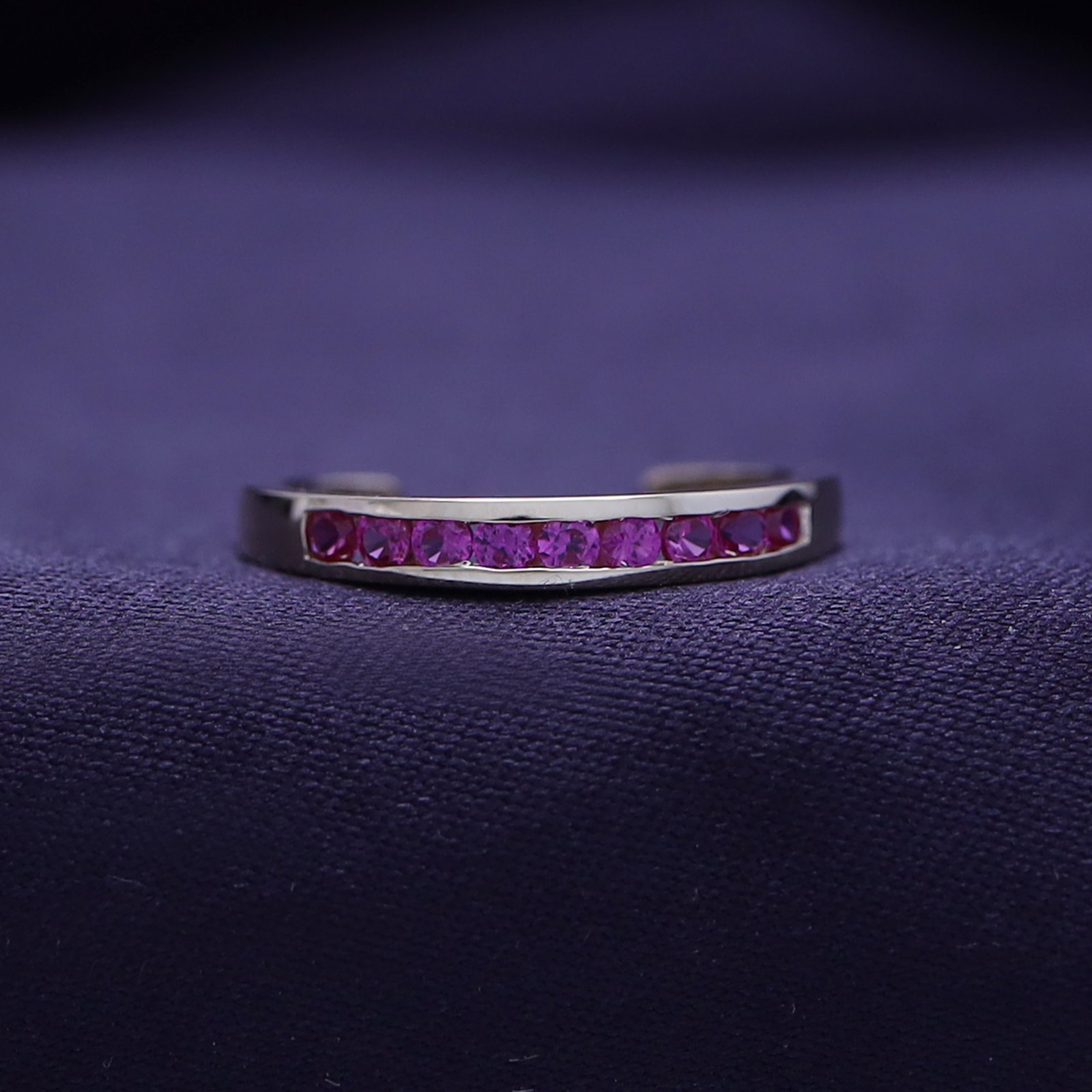 Simulated Ruby Channel Set Adjustable Toe Ring in 925 Sterling Silver