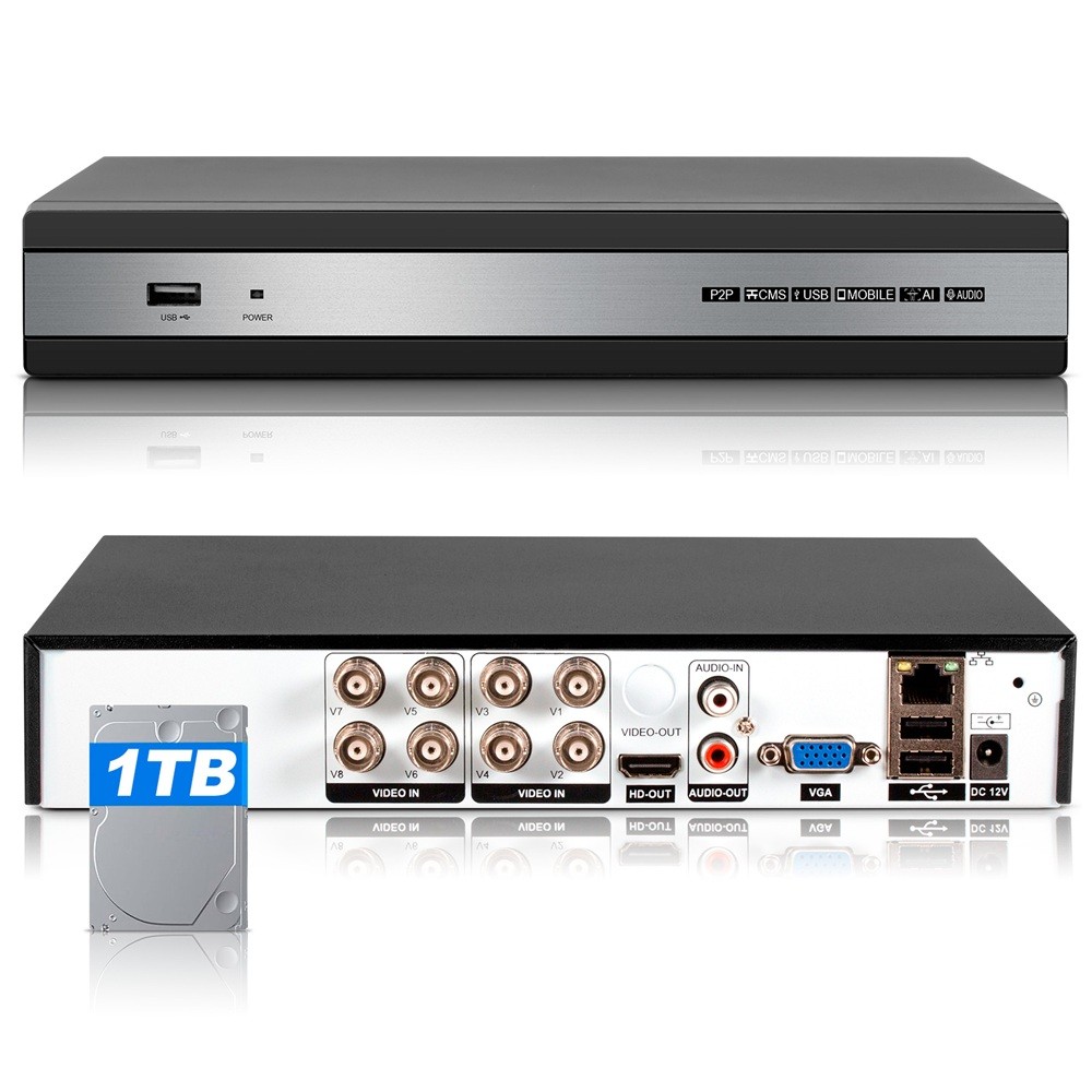 6-in-1 Hybrid 8CH H.265 DVR Recorder Equipped Preloaded 1TB Internal Storage HDD
