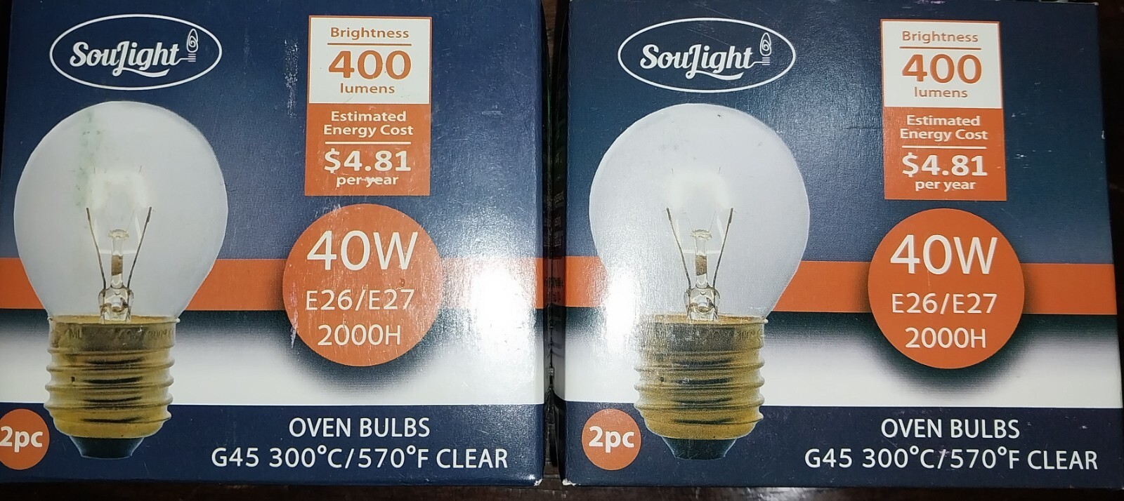 New 4ct SouLight Oven Bulbs Appliance 400Lumen 40W E26/E27 G45 300°C/570°F Clear