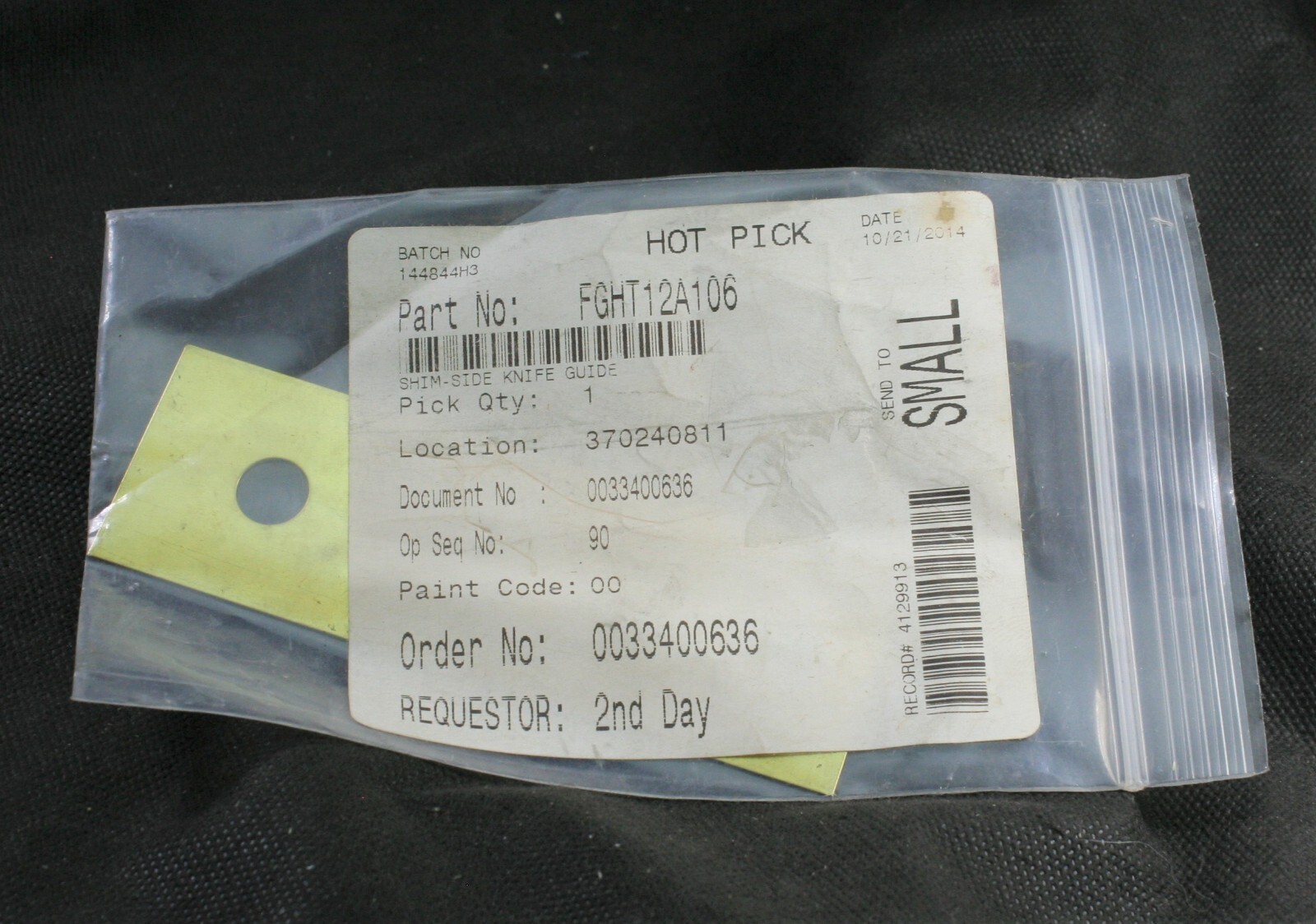 One (1) GOSS FGHT12A106 Shim Side Knife Guide 4-5/8" Long X 1-1/2" Wide NEW