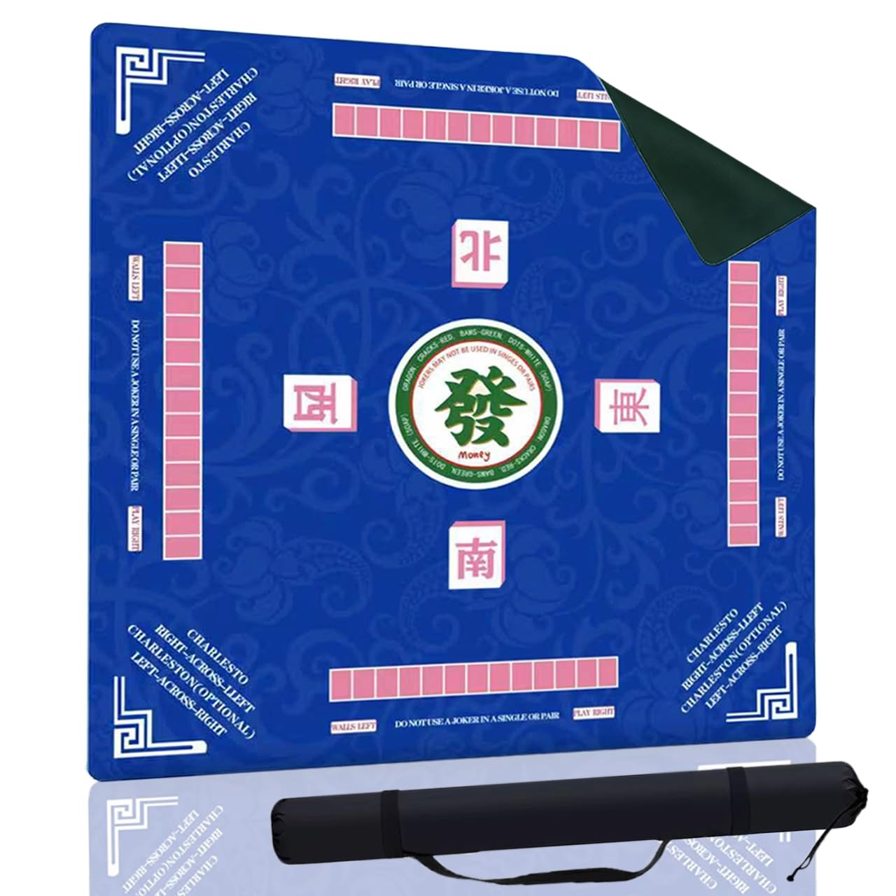 Mahjong Mat with Rules, Non-Slip Noise Reduction Gaming Mat 31.5×31.5 Inch