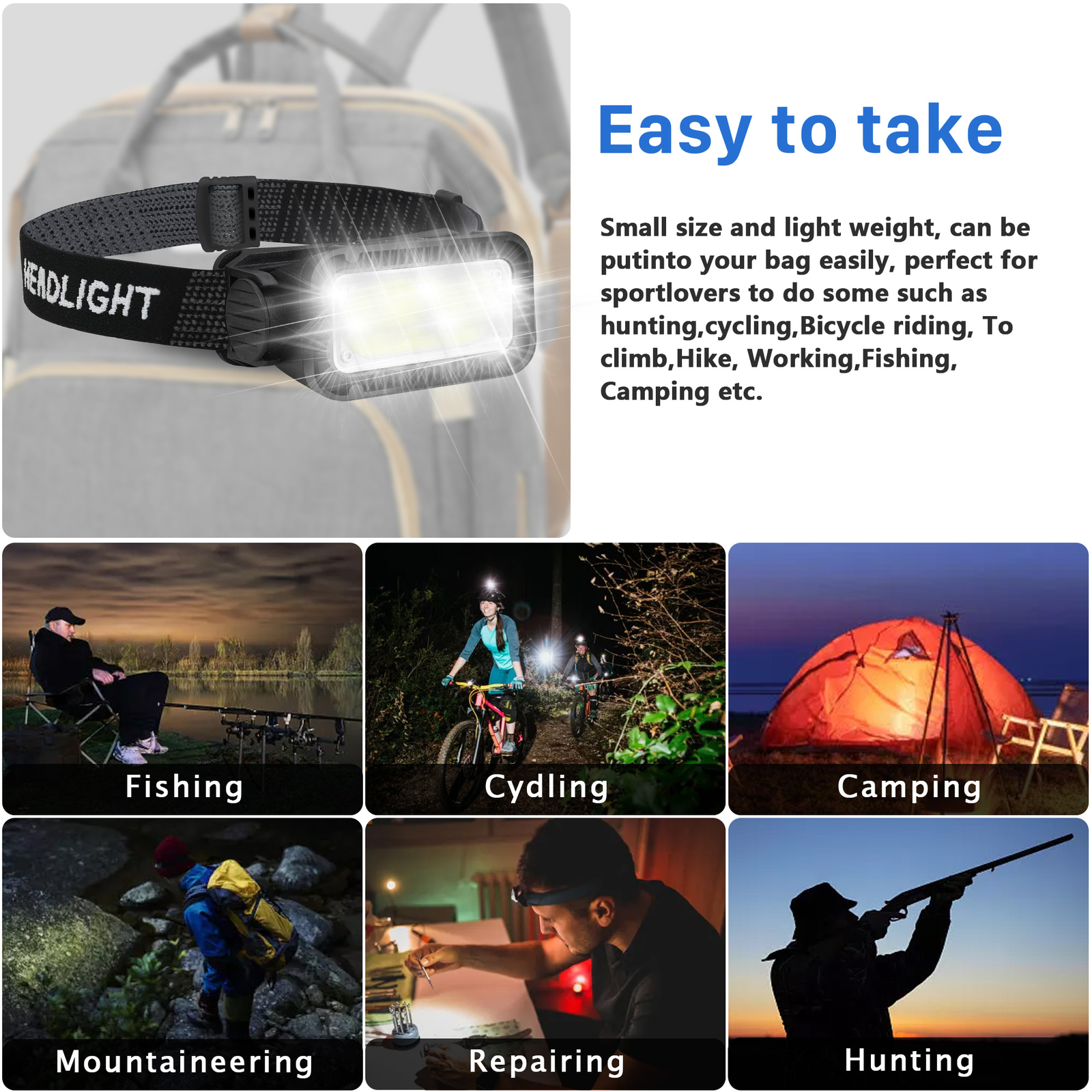 LED Headlight Lamp Torch CE Camping Induction Headlamp USB Rechargeable 3PCS