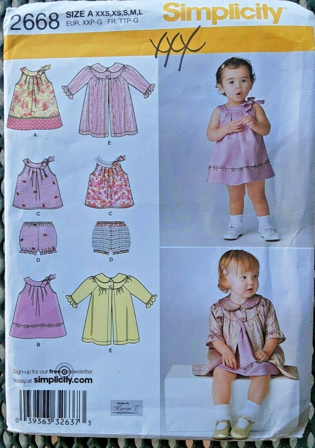 Simplicity Sewing Pattern 2668 Baby Babies' Dress Top Panties Coat UNCUT (H)