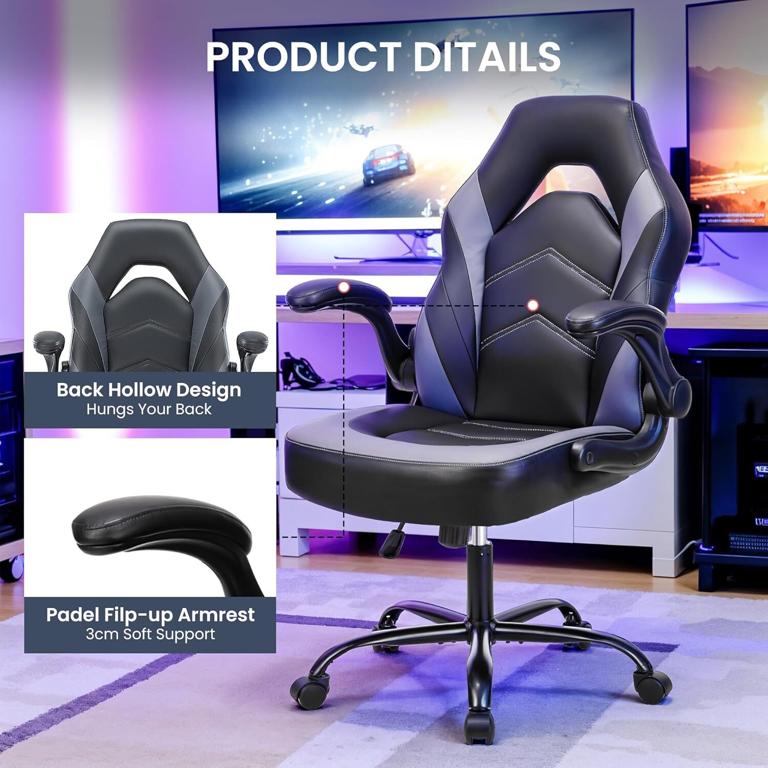 Gaming Chair, Ergonomic Computer Chair, Height Adjustable Video Game Chair