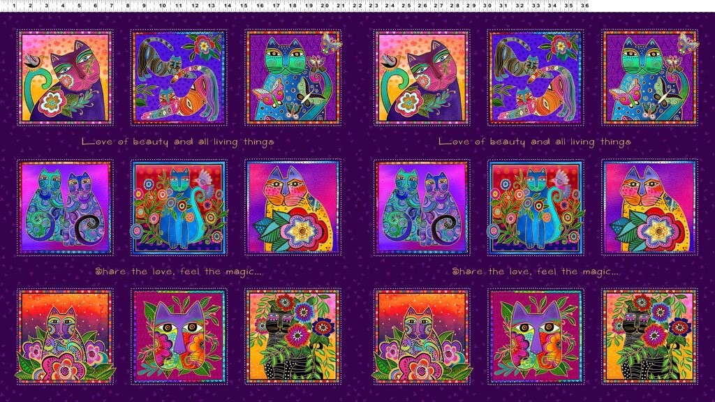 Laurel Burch***FANTASTICATS*** Y4339-28M~ PANEL - Total of 18 Squares