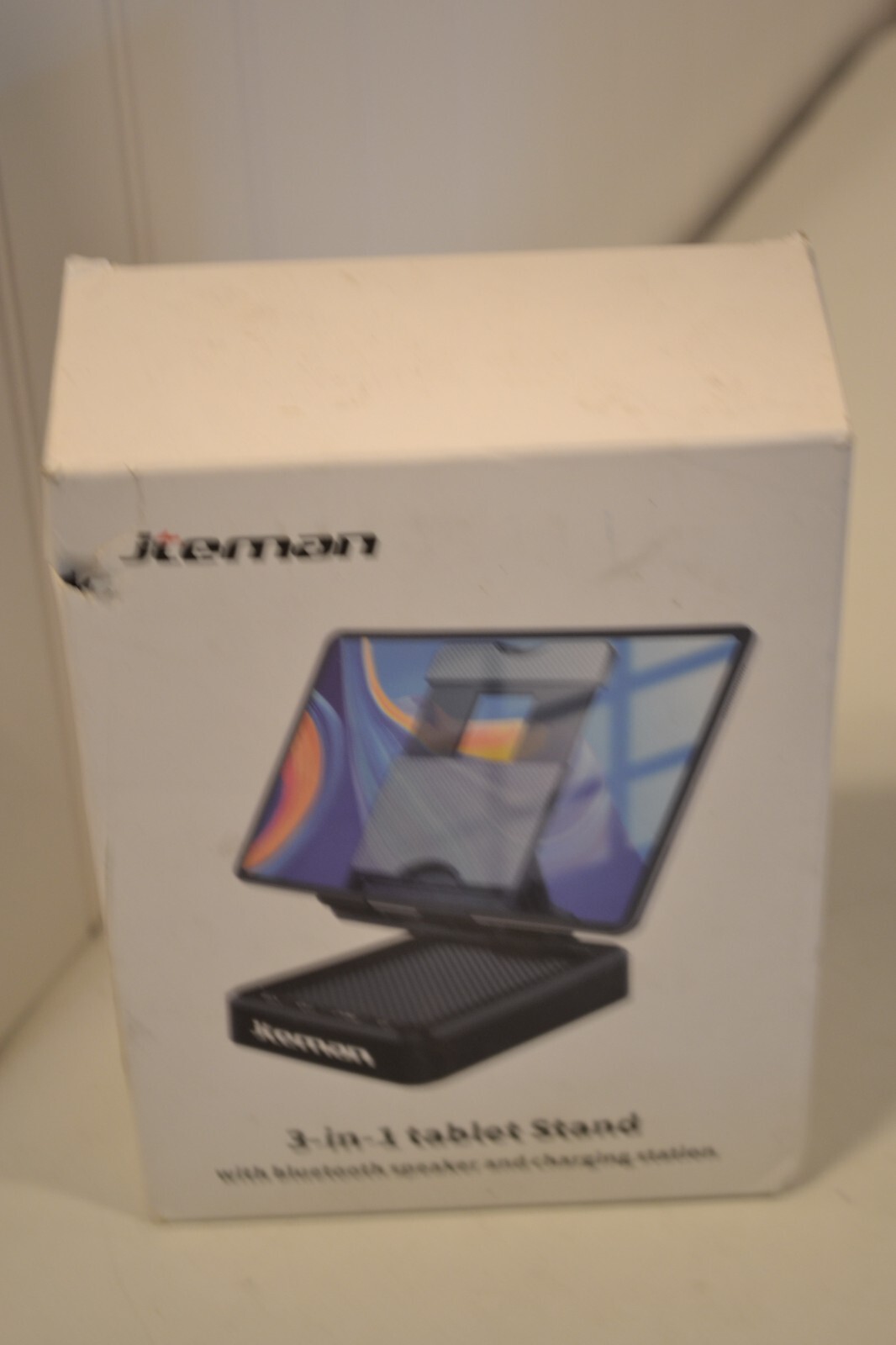 JTEMan 3-in-1 Tablet Stand, Graphite, w/ Bluetooth Speaker & Charging Station