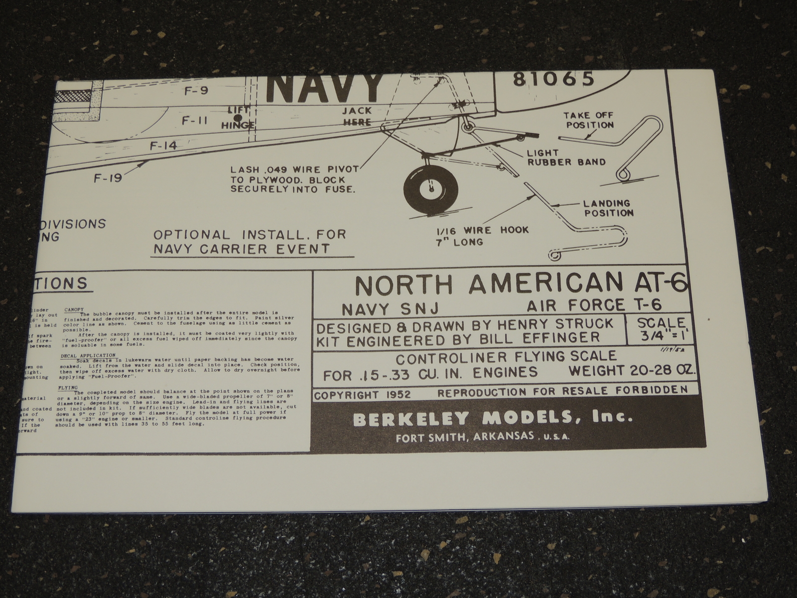 Berkeley Models Airplane Blueprints Plans 1952 North American AT-6