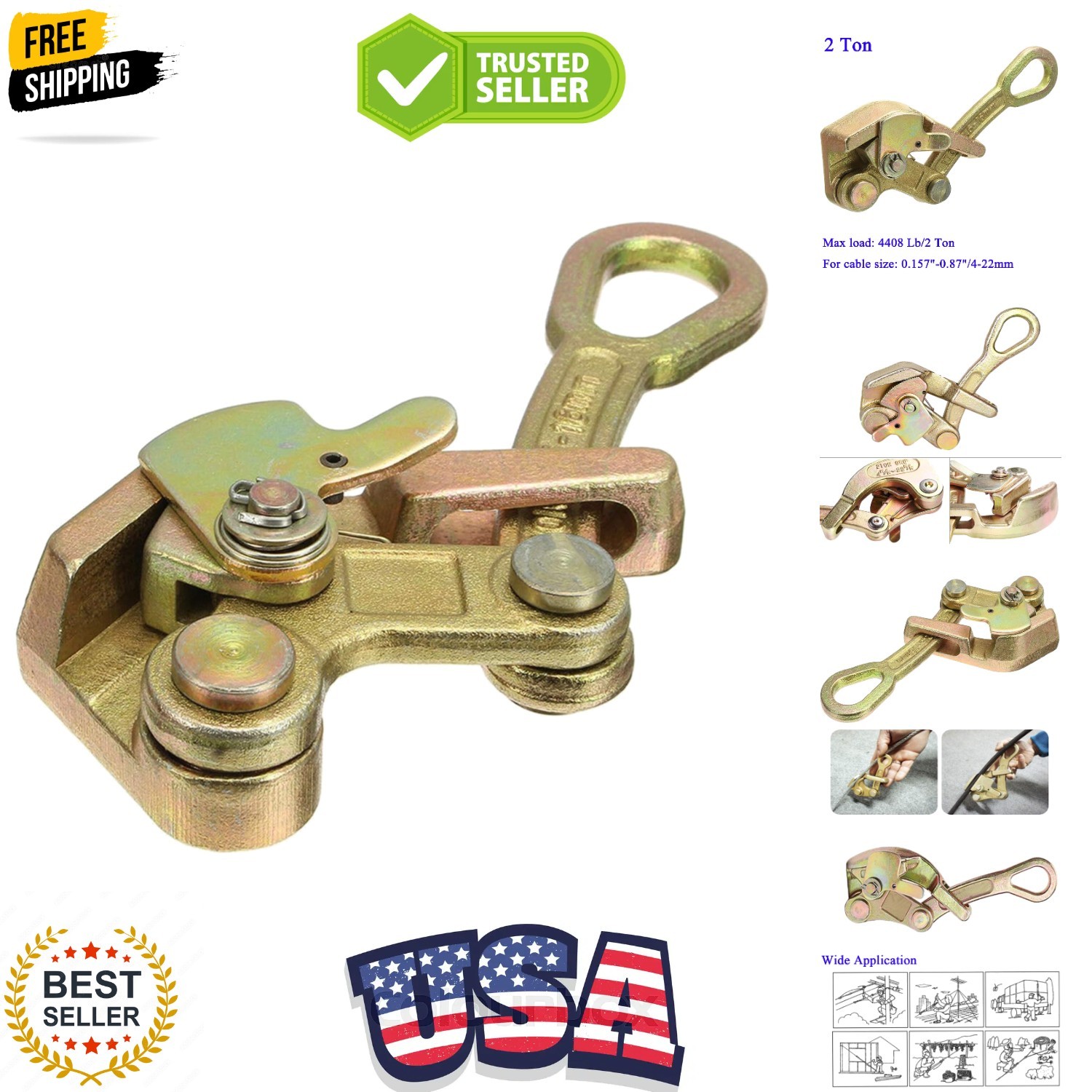 Cable Grip Wire Gripper Steel Cable Puller Tool for Wire Rope,Pulling 4408 Lb...