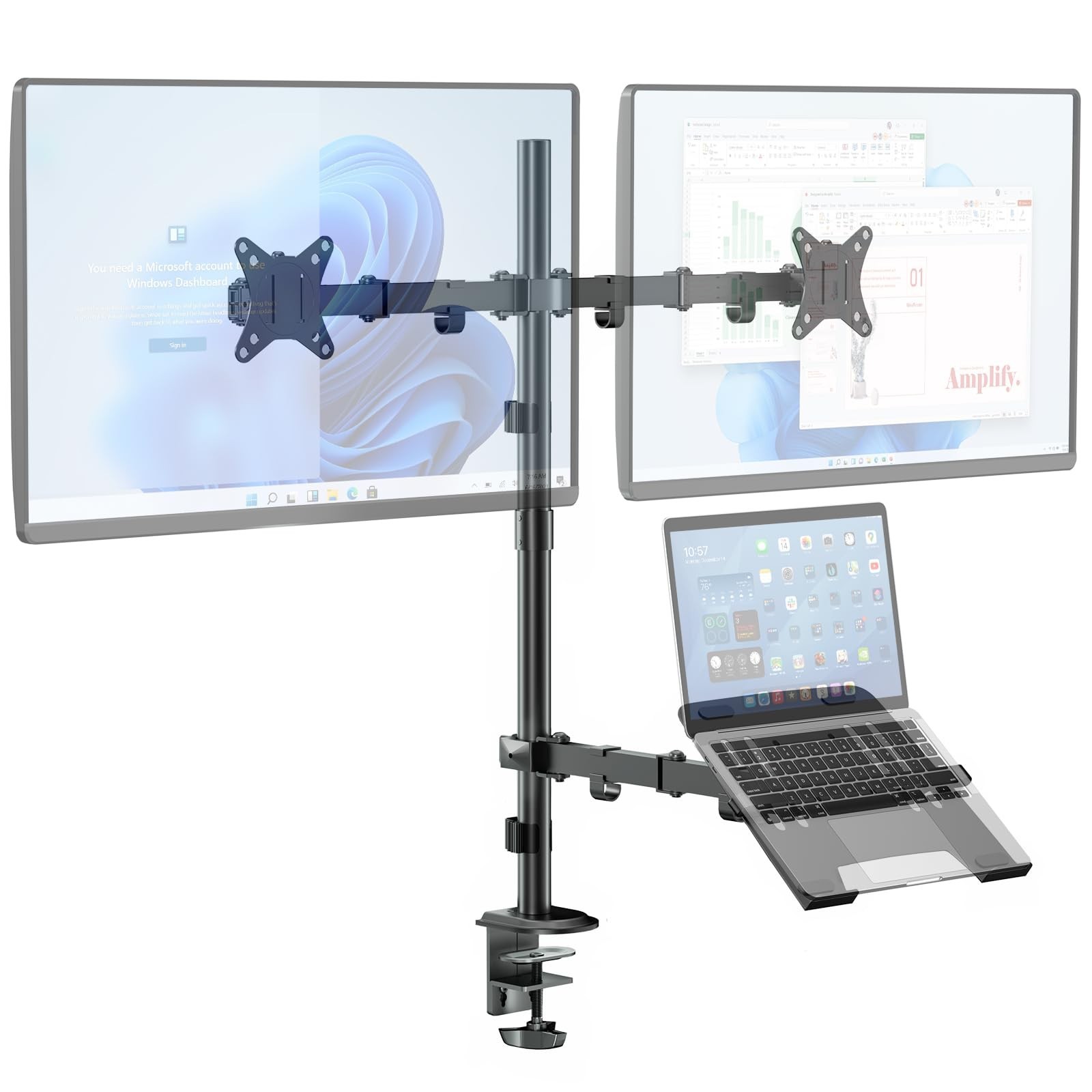 Dual Monitor Stand and Laptop Mount Fit Two 17 to 32 Inch Monitor and 10 to 1...