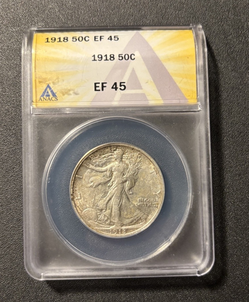 1918 WALKING LIBERTY HALF DOLLAR ANACS XF 45 - SILVER - 50C