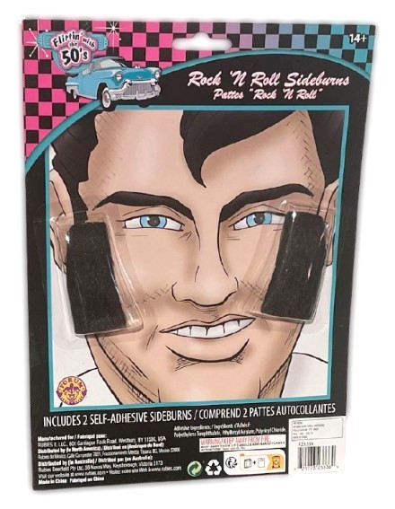 Black ELVIS SIDEBURNS Facial Hair Presley Rock Roll Costume Chops Burn Stick On