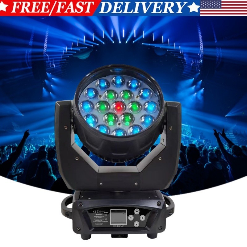 US stock LED 19x15W Wash Zoom Moving Head Light RGBW DJ Party Stage Light DMX512