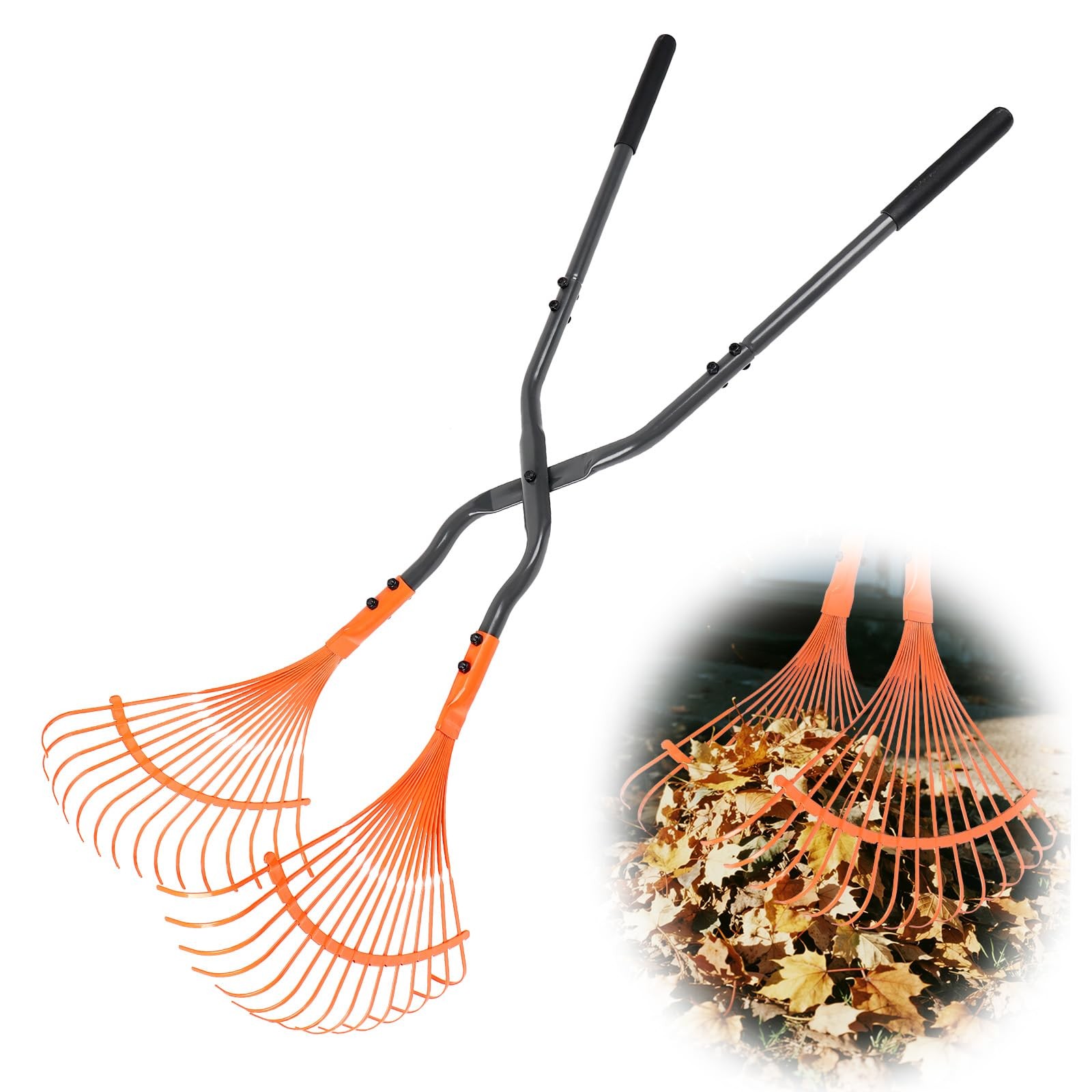 Leaf Grabber Rake with Long Handle,Metal Leaves Rakes,Lightweight Leaf and Gr...