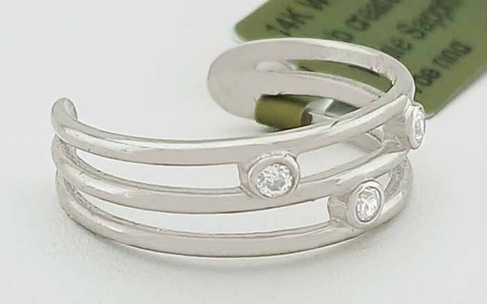 LAB WHITE SAPPHIRES 0.30 Cts TOE RING 14k SOLID WHITE GOLD - Adjustable