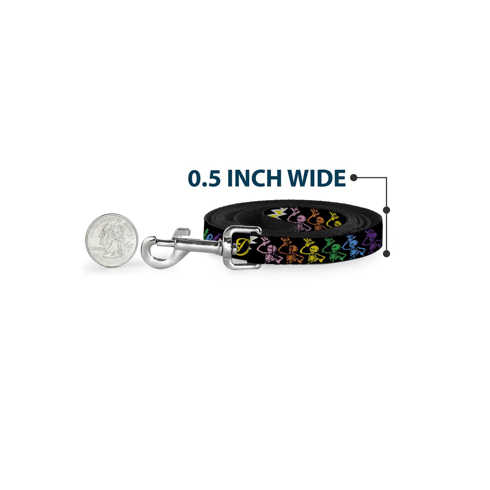 Dog Leash Grateful Dead Script Bears Skeletons Black Multi 6 FT