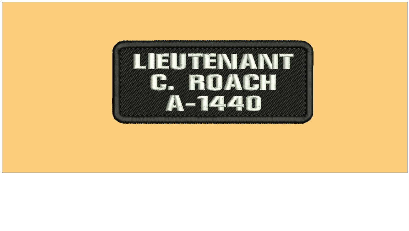 LIEUTENANT EMB PATCH 2X5 HOOK ON BACK BLACK/WHITE