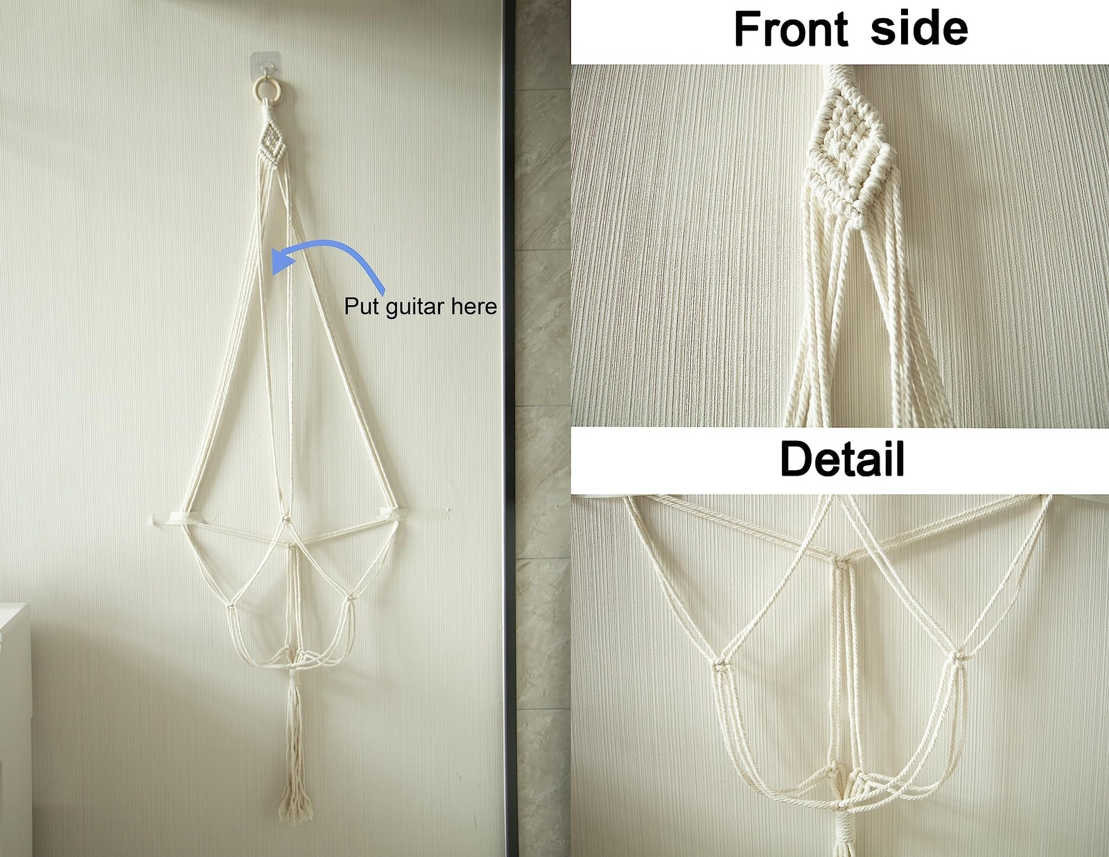 Decocove Macrame Guitar Hanger - Boho Wall Mount Holder for Acoustic & Electr...