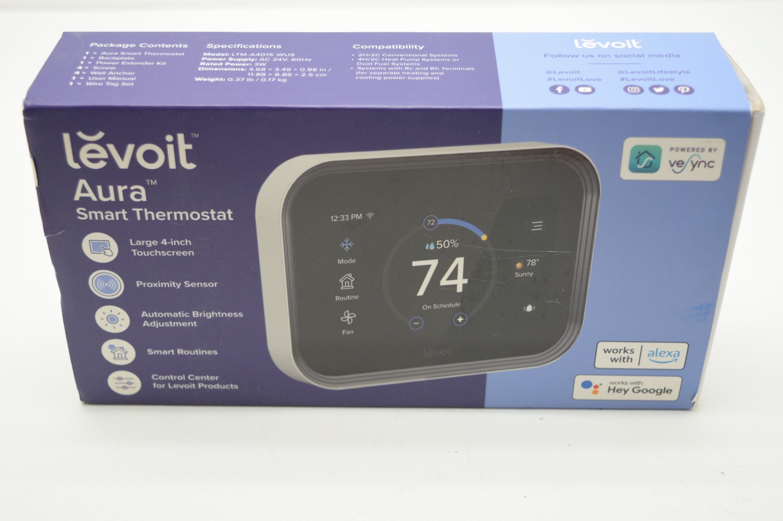 LEVOIT Aura Smart Digital Thermostat WiFi Programmable Alexa Google Touchscreen