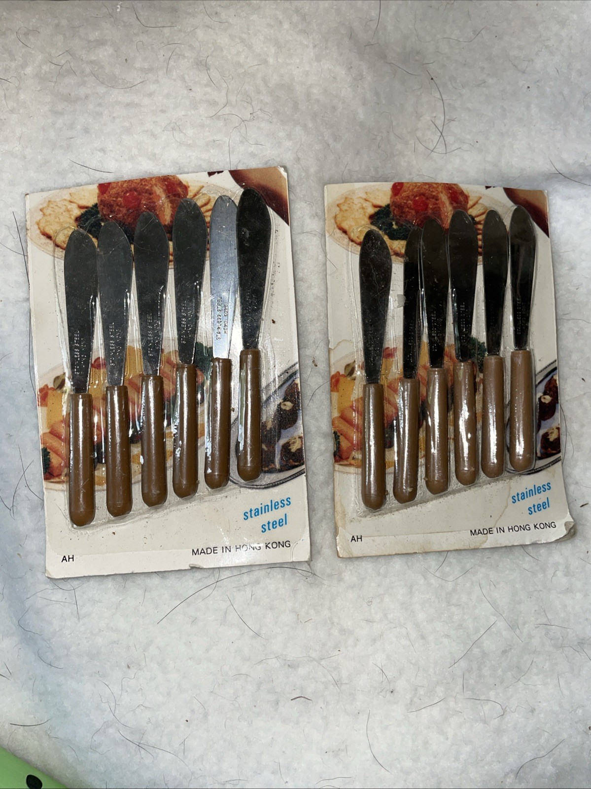 Two New Sets of 6 Hors d'oeuvre Knives Brown  Handles 12 Total Pieces