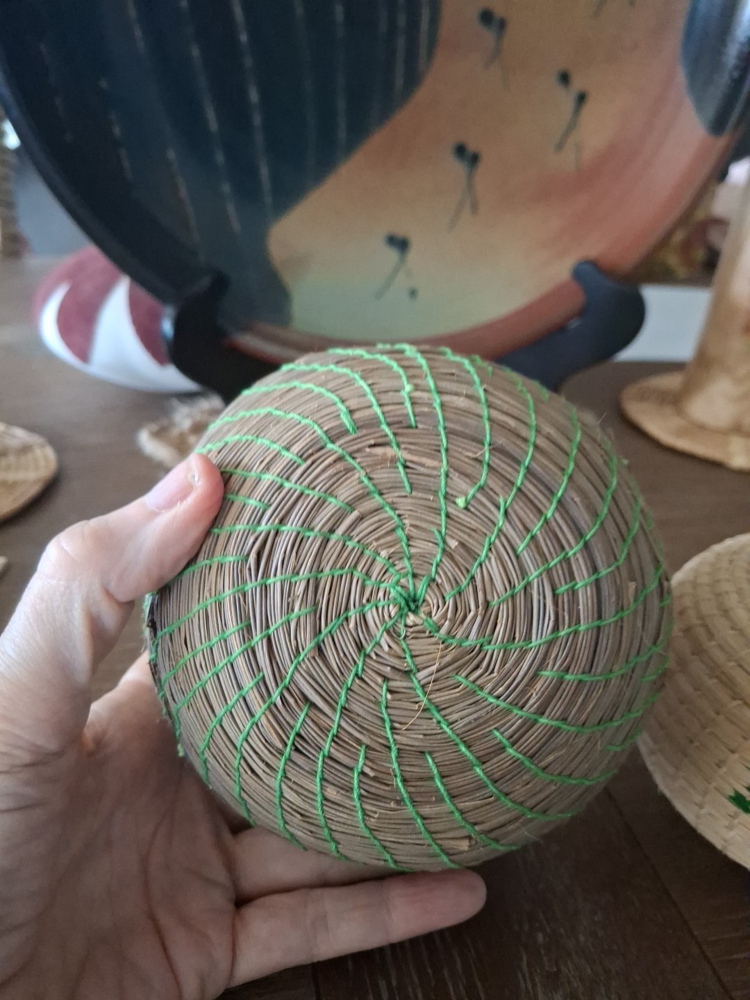 Small Hand Woven Lidded Baskets With Thread work