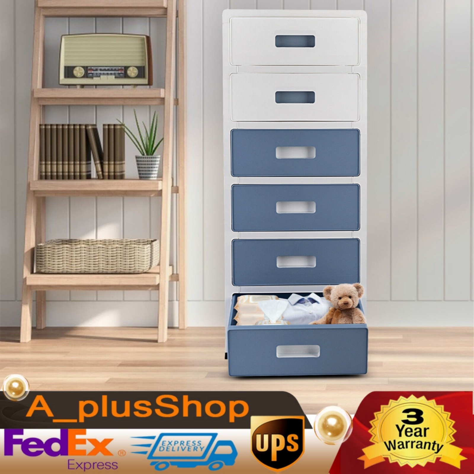 14x10x33 in Plastic 6-Drawer Cabinet w/ Pulley Free Standing Storage Cabinet USA