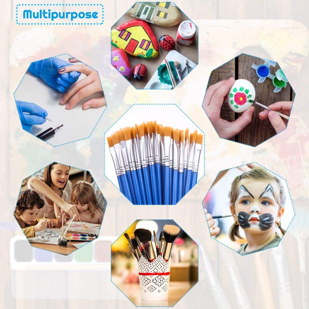 50 Pcs Flat Paint Brushes for Touch Up, Small Paint Brushes for Classroom Craft
