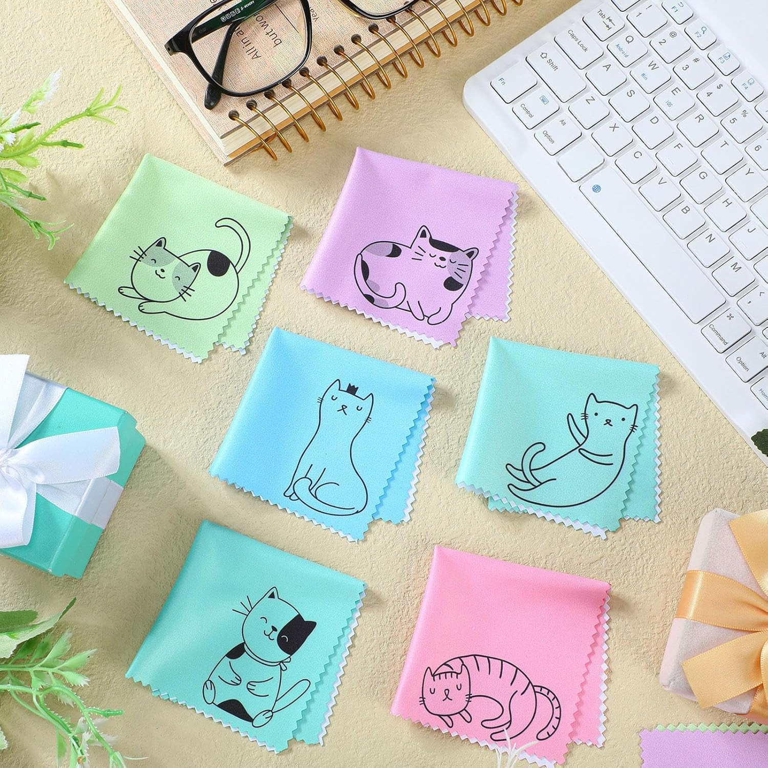 20 Pcs Microfiber Cleaning Cloth Cute Kitty Cat Design Microfiber Cloth Gift Sof
