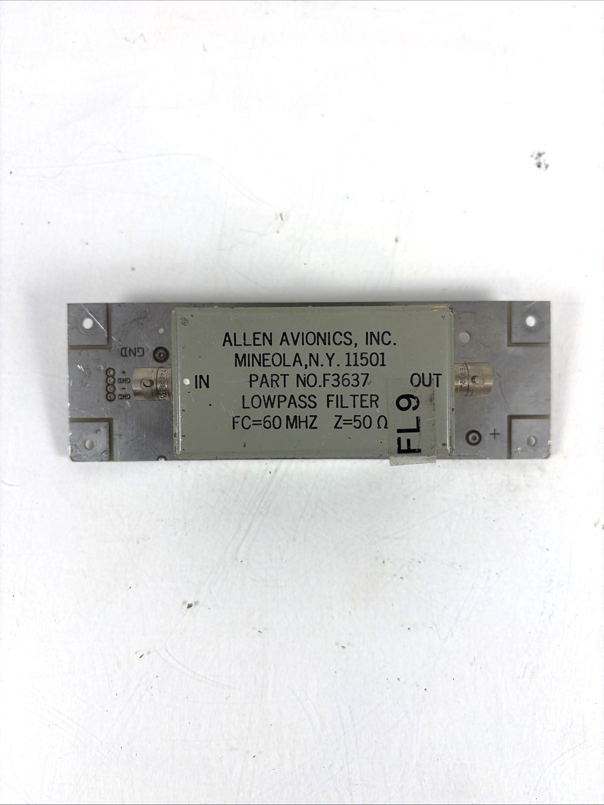 Allen Avionics Part F3637 Low Pass Filter Measurement Analysis Corp