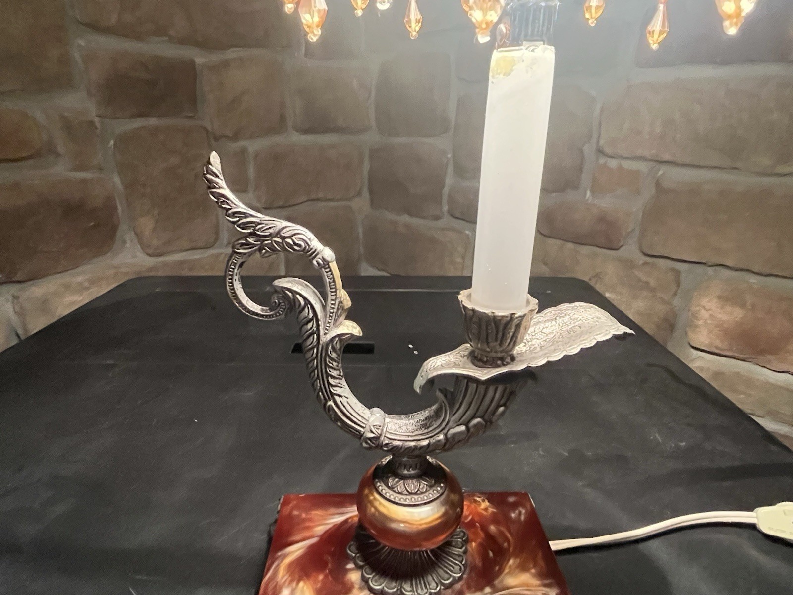 NIGHT LIGHT BRASS MARBLE BASE CANDLE BULB