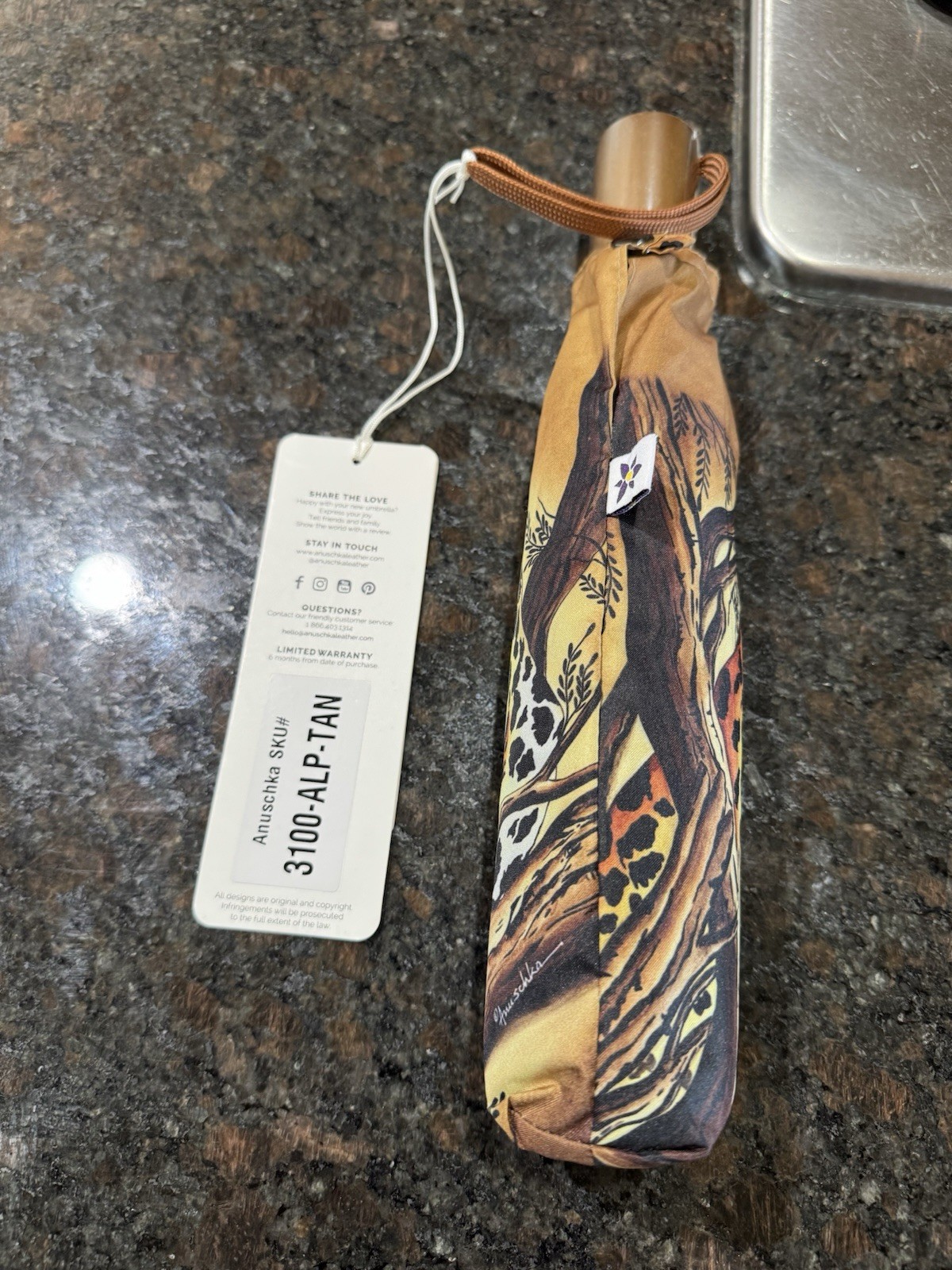 Anuschka Compact Umbrella African Leopard Print NWT