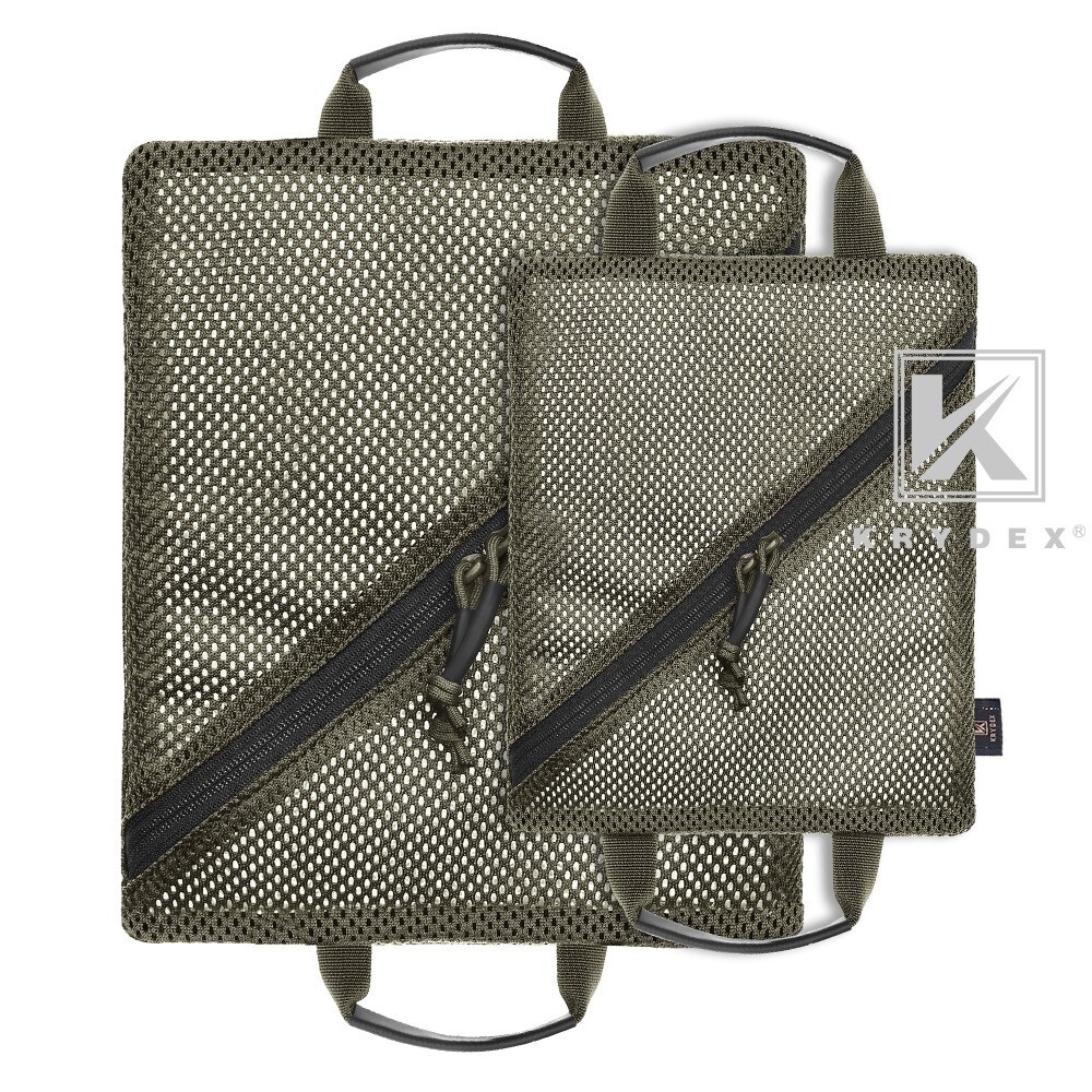 KRYDEX 2pcs Tactical Mesh Pouch Set Modular Storage Organizer Pockets Green BK