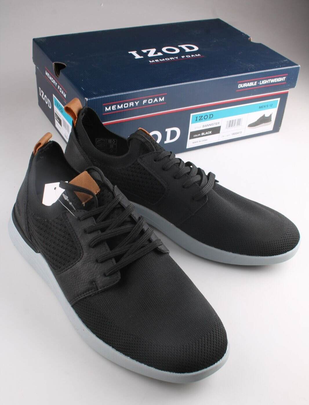 Izod Men's Bannister Memory Foam Lace-Up Black 9 10 12 Shoe NEW