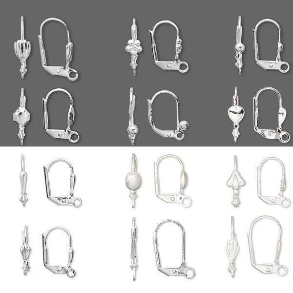 2 Silver Plated Metal Hinged Leverback Earring Findings with Loop & Lever Back