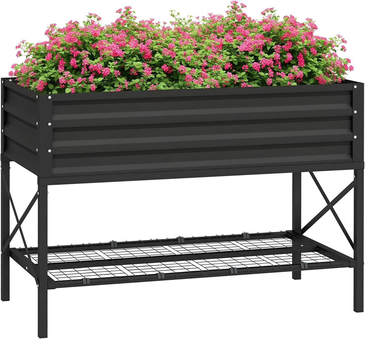 Outsunny Raised Garden Bed with Galvanized Steel Frame, Storage Shelf and Bed Li
