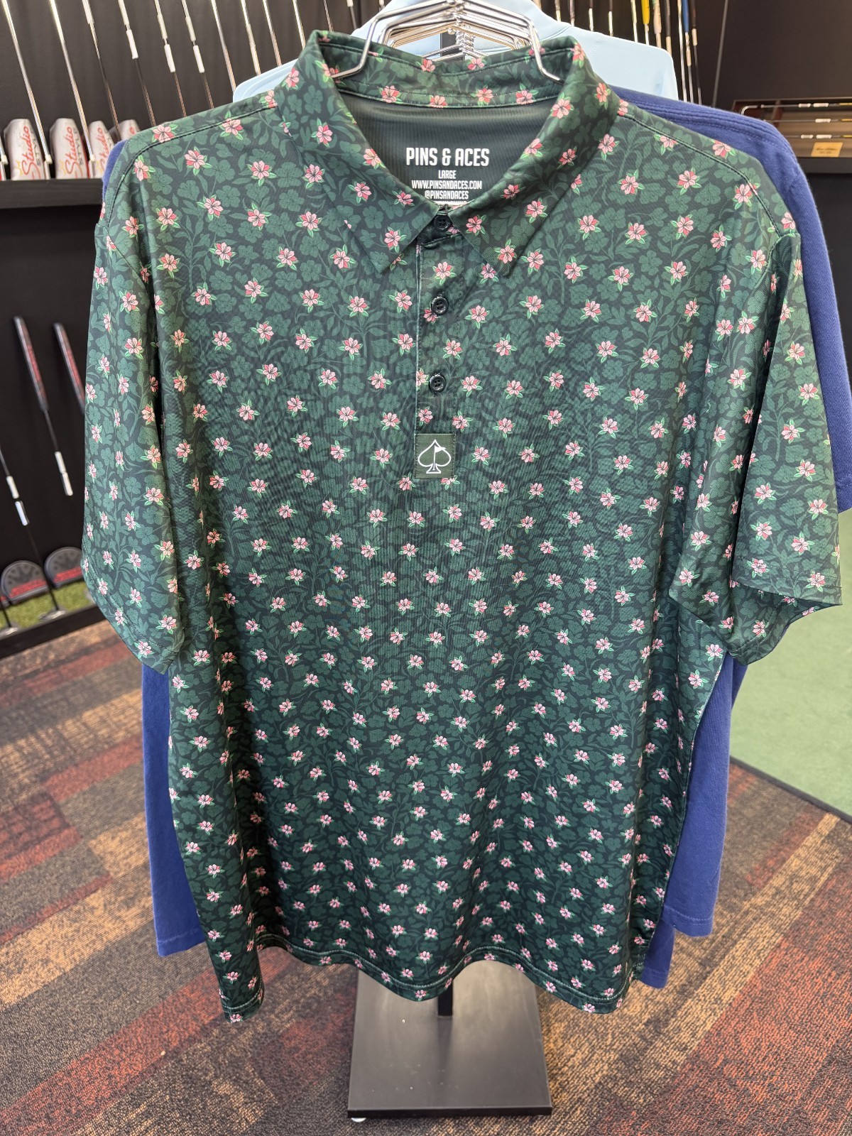 Pins & Aces 2026 Masters Polo: Green Azalea Print Size XL