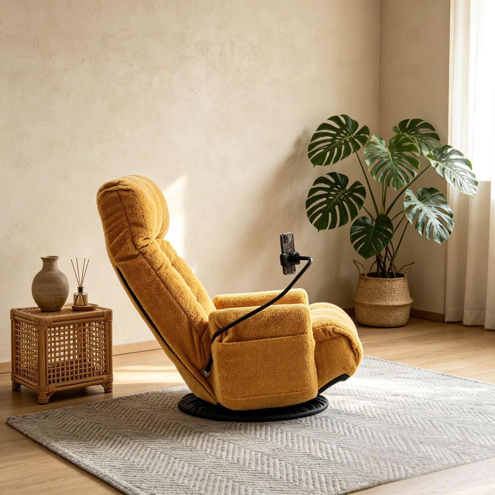 Adjustable Lounge Sofa Chair 360° Rotatable Yellow Cotton