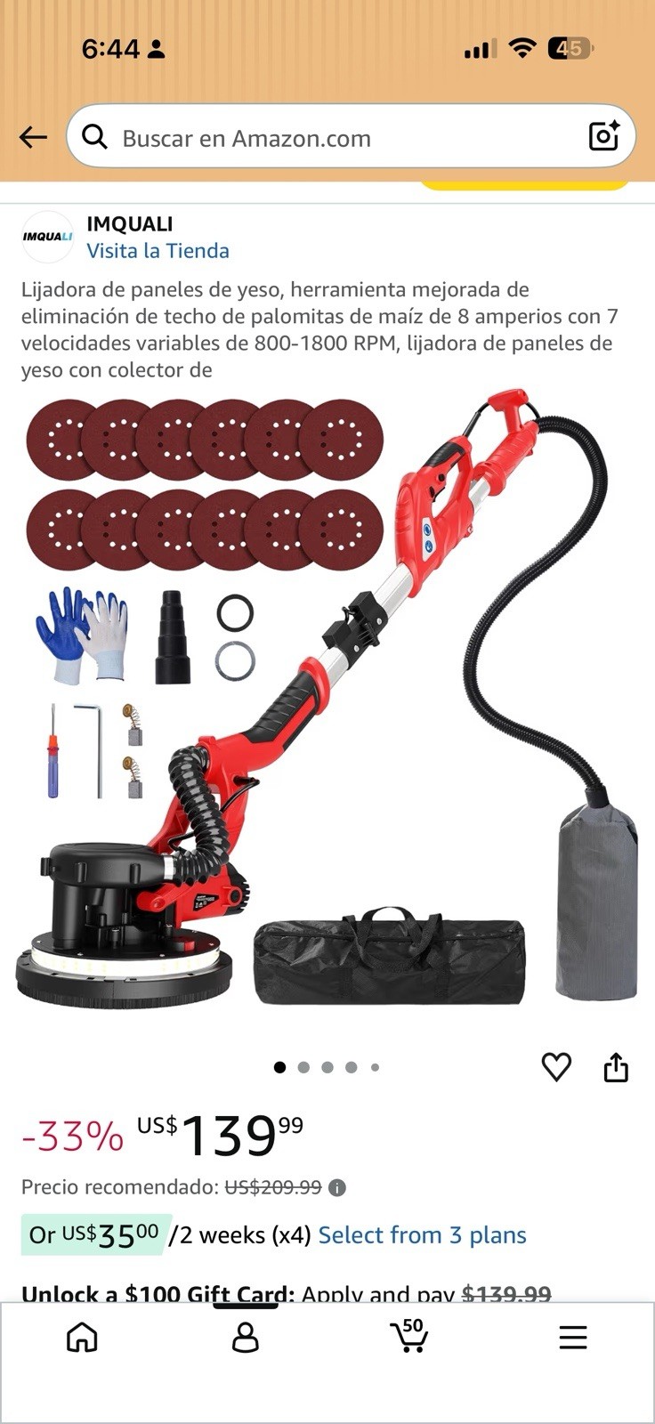 IMQUALI 8A Drywall Vacuum Sander Variable Speed Telescoping w/ Dust Bag