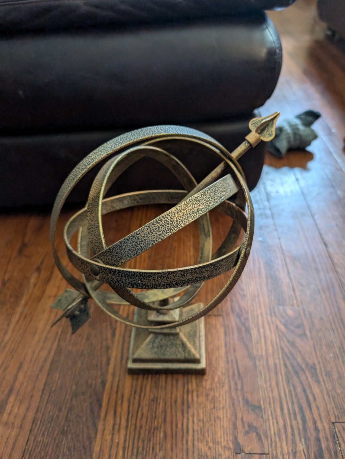 Vintage Lacquered Brass Armillary Sphere Marble Base W/Roman Numerals 10” Height